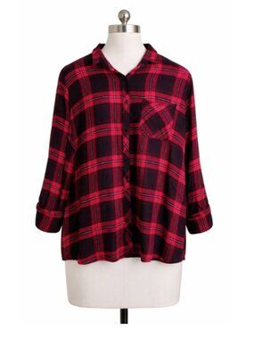 Primark Red Plaid Flannel Shirt Button Down Long Sleeve Collared Size 12
